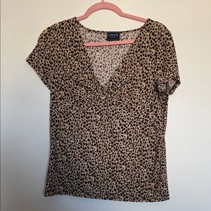Chaps Cheetah Twist V Neck Top